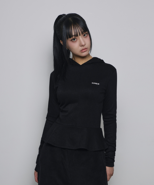 SLEEKGLOW（スリック グロウ）の「フレアシャーリングフードニットTシャツ[ブラック]（パーカー・レディース・その他・FREE）」の3枚目の写真
