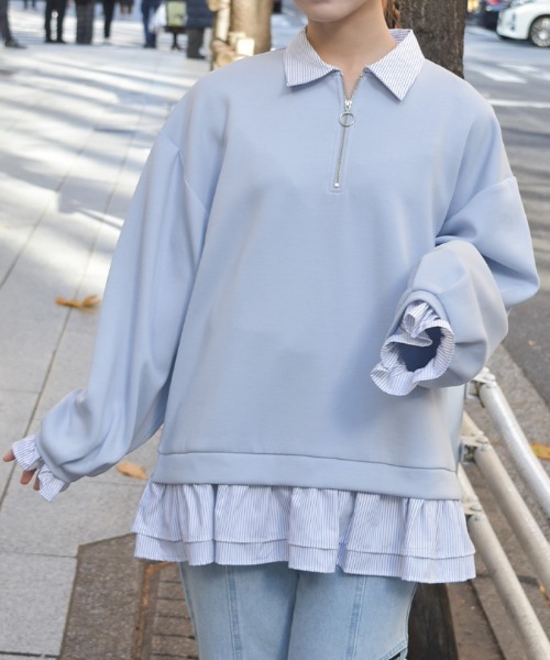 axes femme(アクシーズファム)の「ハーフジップレイヤード風プルオーバー(チュニック・レディース・グレー/ピンク/キナリ・FREE)」の3枚目の写真
