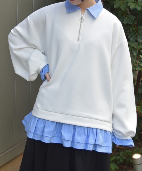 axes femme(アクシーズファム)の「ハーフジップレイヤード風プルオーバー(チュニック・レディース・グレー/ピンク/キナリ・FREE)」の2枚目の写真