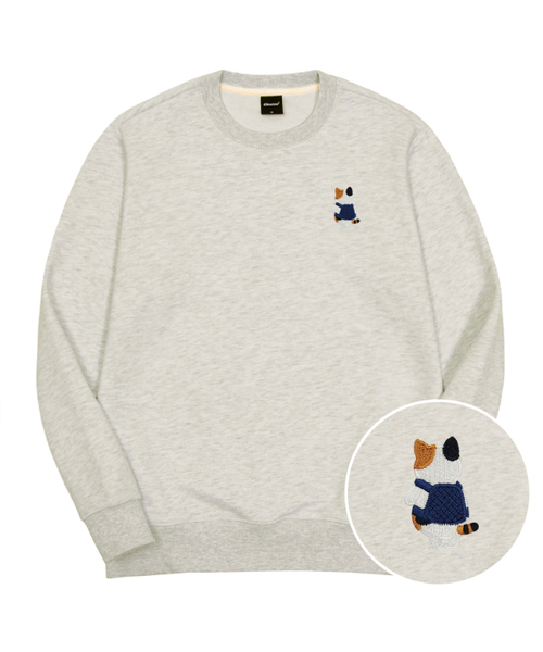 OKSTAR(オクスター)の「バッグ三色ニャン刺繍特厚裏毛スウェット(スウェット・レディース・ブラック/カーキ/ライトベージュ/ブルー/クリーム/グレー/ダークグリーン/ホワイト/ライトグレー/ネイビー/オートミール・SMALL/MEDIUM/LARGE/X-LARGE/2XL/3XL/4XL)」の6枚目の写真