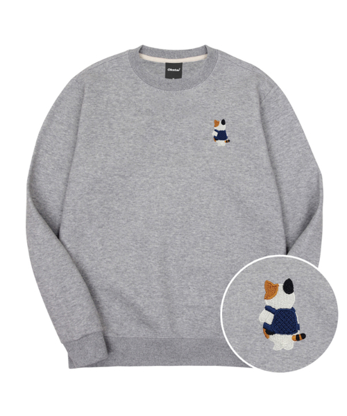 OKSTAR(オクスター)の「バッグ三色ニャン刺繍特厚裏毛スウェット(スウェット・レディース・ブラック/カーキ/ライトベージュ/ブルー/クリーム/グレー/ダークグリーン/ホワイト/ライトグレー/ネイビー/オートミール・SMALL/MEDIUM/LARGE/X-LARGE/2XL/3XL/4XL)」の4枚目の写真