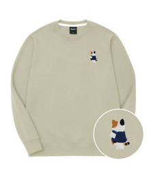 バッグ三色ニャン刺繍特厚裏毛スウェット