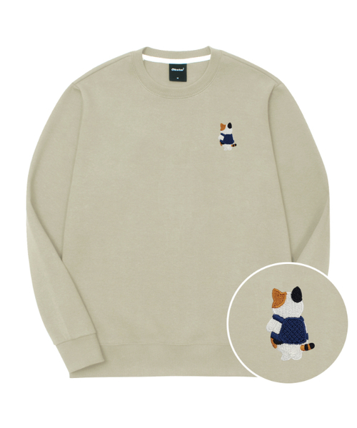 OKSTAR(オクスター)の「バッグ三色ニャン刺繍特厚裏毛スウェット(スウェット・レディース・ブラック/カーキ/ライトベージュ/ブルー/クリーム/グレー/ダークグリーン/ホワイト/ライトグレー/ネイビー/オートミール・SMALL/MEDIUM/LARGE/X-LARGE/2XL/3XL/4XL)」の7枚目の写真