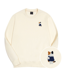 バッグ三色ニャン刺繍特厚裏毛スウェット
