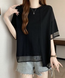 【26年春夏新作】異素材ミックスメッシュハーフスリーブ半袖Tシャツ