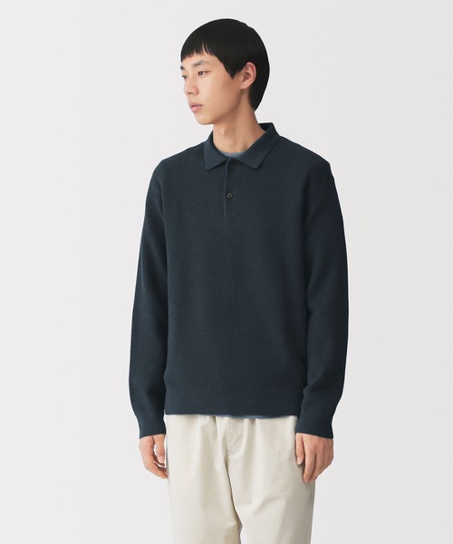 無印良品(ムジルシリョウヒン)の「紳士 洗える畦編みポロセーター(ニット/セーター・メンズ・ダークネイビー/カーキ/ライトグレー・L/XL/S/M)」の3枚目の写真