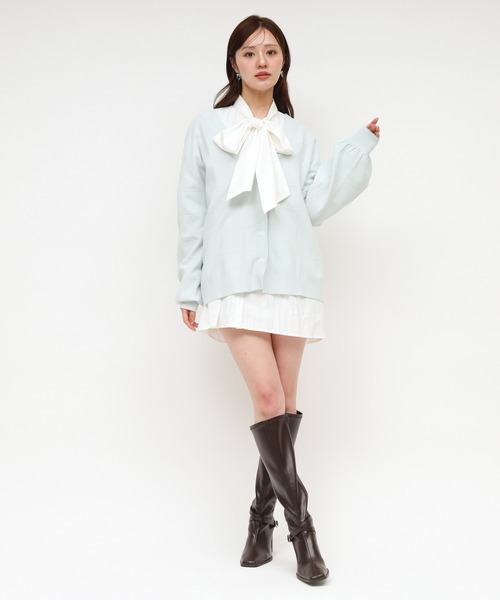 ROYAL PARTY（ロイヤルパーティー）の「柄編みビッグシルエットカーディガン（カーディガン/ボレロ・レディース・ブルー/オフホワイト/ネイビー・FREE）」の3枚目の写真