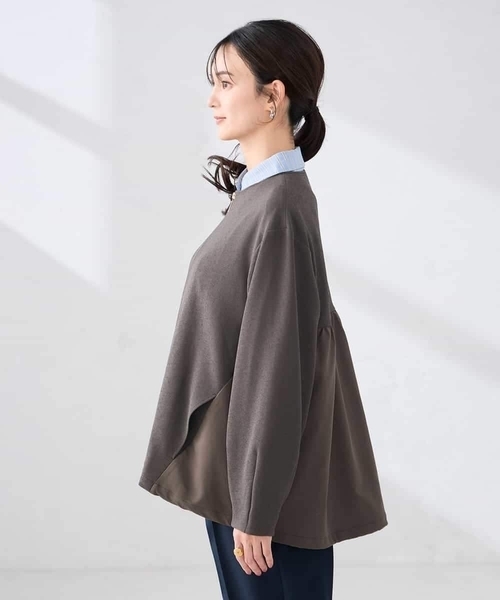a.v.v（アーヴェヴェ）の「異素材切り替えノーカラーブルゾン（ノーカラージャケット・レディース・チャコールグレー/アイボリー・38/40）」の20枚目の写真
