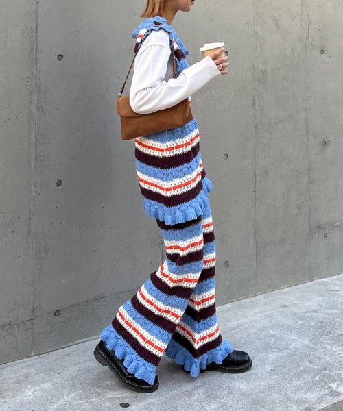 HELLO.SANFRANCISCO(ハローサンフランシスコ)の「【HELLO.SANFRANCISCO】透かし柄ボーダーニットチュニック(ニット/セーター・レディース・レッド/サックスブルー・ONE SIZE)」の9枚目の写真