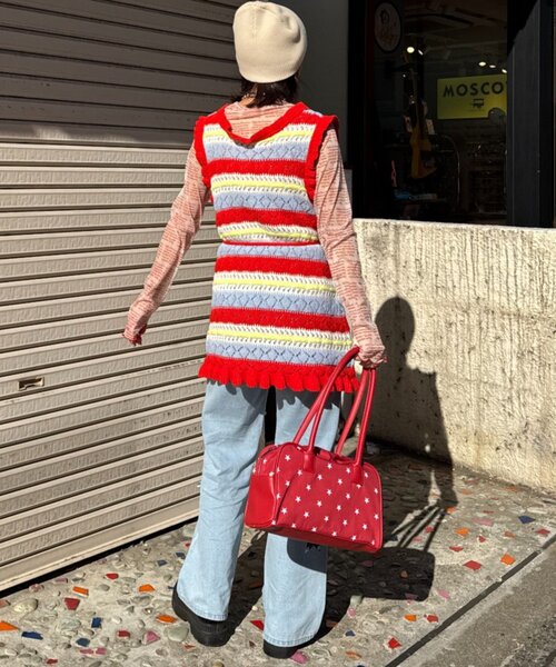 HELLO.SANFRANCISCO(ハローサンフランシスコ)の「【HELLO.SANFRANCISCO】透かし柄ボーダーニットチュニック(ニット/セーター・レディース・レッド/サックスブルー・ONE SIZE)」の19枚目の写真