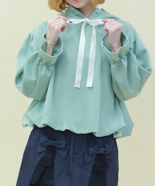 axes femme POETIQUE（アクシーズファムポエティック）の「リボン付きバルーンフーディー（Tシャツ/カットソー・レディース・イエロー/ミント/ピンク・MEDIUM）」の2枚目の写真