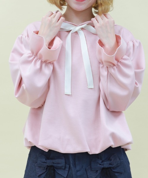 axes femme POETIQUE（アクシーズファムポエティック）の「リボン付きバルーンフーディー（Tシャツ/カットソー・レディース・イエロー/ミント/ピンク・MEDIUM）」の9枚目の写真