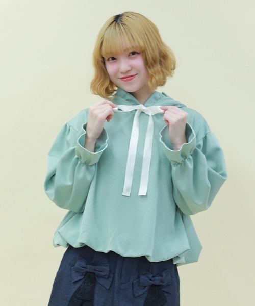 axes femme POETIQUE（アクシーズファムポエティック）の「リボン付きバルーンフーディー（Tシャツ/カットソー・レディース・イエロー/ミント/ピンク・MEDIUM）」の14枚目の写真