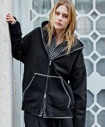 ROCHEM（ローシェン）の「ステッチデザインショート丈ダブルジップパーカー（パーカー）」