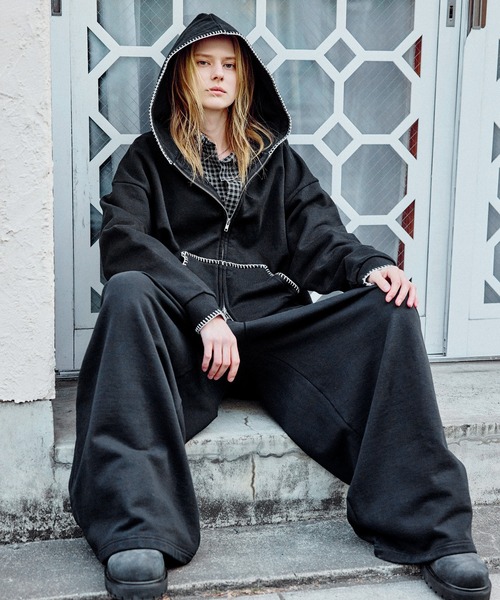 ROCHEM（ローシェン）の「ステッチデザインショート丈ダブルジップパーカー（パーカー・メンズ・ブラック/グレー/ブラック系・L/M/S/XS）」の15枚目の写真