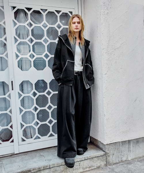 ROCHEM（ローシェン）の「ステッチデザインショート丈ダブルジップパーカー（パーカー・メンズ・ブラック/グレー/ブラック系・L/M/S/XS）」の22枚目の写真