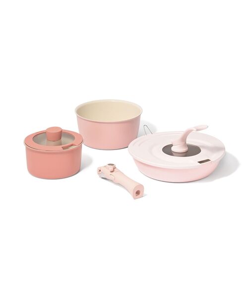 GO TABLE 鍋・フライパン バラエティ6点セット ピンク 取っ手着脱 重ね