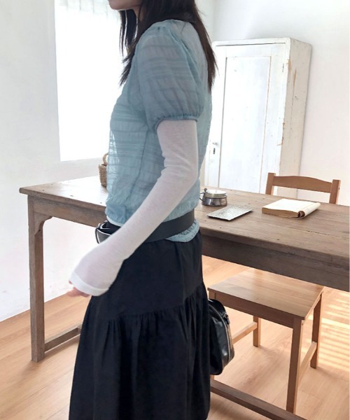 kirakiraShop(キラキラショップ)の「くしゅくしゅギャザーが可愛げのある大人のこなれ感を演出。シアー メッシュ トップス(Tシャツ/カットソー・レディース・ライトイエロー/ブルー/ホワイト/ブラック・FREE)」の18枚目の写真