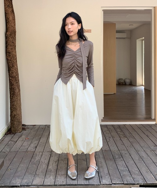 Siel(シエル)の「ネックタイギャザートップス(Tシャツ/カットソー・レディース・グレー/ホワイト/ブラック・FREE)」の8枚目の写真