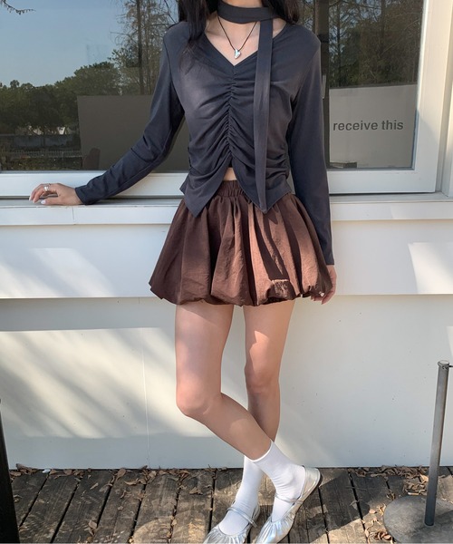 Siel(シエル)の「ネックタイギャザートップス(Tシャツ/カットソー・レディース・グレー/ホワイト/ブラック・FREE)」の20枚目の写真