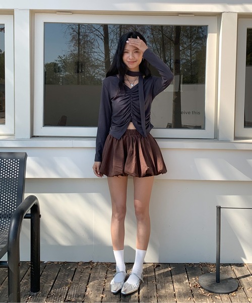Siel(シエル)の「ネックタイギャザートップス(Tシャツ/カットソー・レディース・グレー/ホワイト/ブラック・FREE)」の11枚目の写真