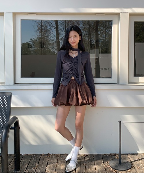 Siel(シエル)の「ネックタイギャザートップス(Tシャツ/カットソー・レディース・グレー/ホワイト/ブラック・FREE)」の13枚目の写真