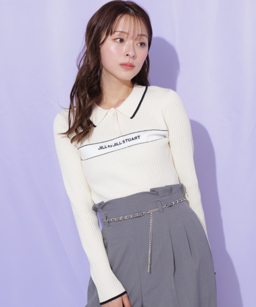 JILL by JILL STUART(ジルバイジルスチュアート)の「ポロ襟配色ラインリブニット(ニット/セーター・レディース・ネイビー/ブルー/ホワイト/ピンク・FREE)」の1枚目の写真