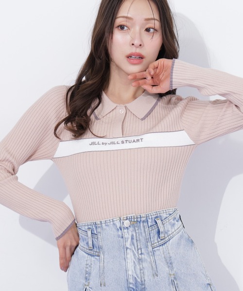 JILL by JILL STUART(ジルバイジルスチュアート)の「ポロ襟配色ラインリブニット(ニット/セーター・レディース・ネイビー/ブルー/ホワイト/ピンク・FREE)」の4枚目の写真