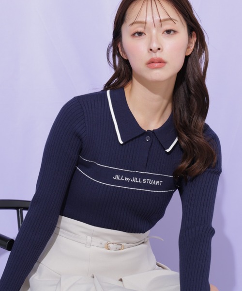 JILL by JILL STUART(ジルバイジルスチュアート)の「ポロ襟配色ラインリブニット(ニット/セーター・レディース・ネイビー/ブルー/ホワイト/ピンク・FREE)」の6枚目の写真