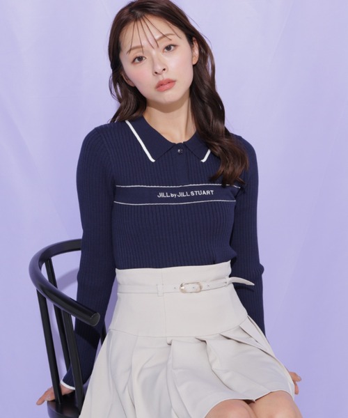 JILL by JILL STUART(ジルバイジルスチュアート)の「ポロ襟配色ラインリブニット(ニット/セーター・レディース・ネイビー/ブルー/ホワイト/ピンク・FREE)」の5枚目の写真