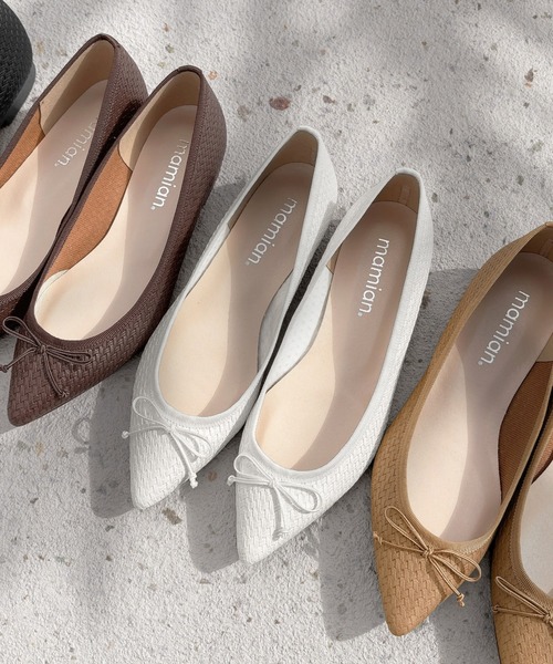 MAMIAN（マミアン）の「ポインテッドトゥ メッシュ バレエシューズ（バレエシューズ・レディース・ベージュ/ホワイト/ダークブラウン/ブラック・24.5cm/24.0cm/23.5cm/23.0cm/22.5cm/25.0cm）」の2枚目の写真