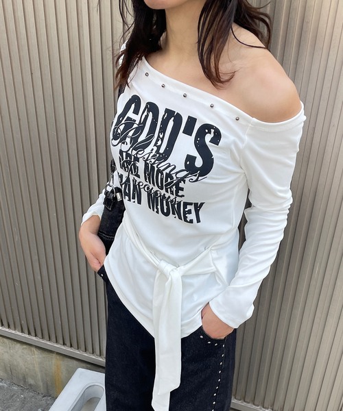 ROGER AND RAW(ロジャーアンドロウ)の「スタッズワンショルアシメトップス(Tシャツ/カットソー・レディース・ホワイト/ブラック/グレー・FREE)」の22枚目の写真