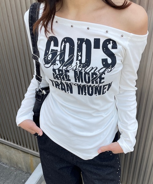 ROGER AND RAW(ロジャーアンドロウ)の「スタッズワンショルアシメトップス(Tシャツ/カットソー・レディース・ホワイト/ブラック/グレー・FREE)」の19枚目の写真