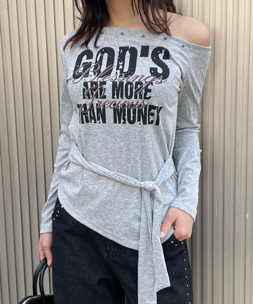 ROGER AND RAW(ロジャーアンドロウ)の「スタッズワンショルアシメトップス(Tシャツ/カットソー・レディース・ホワイト/ブラック/グレー・FREE)」の14枚目の写真