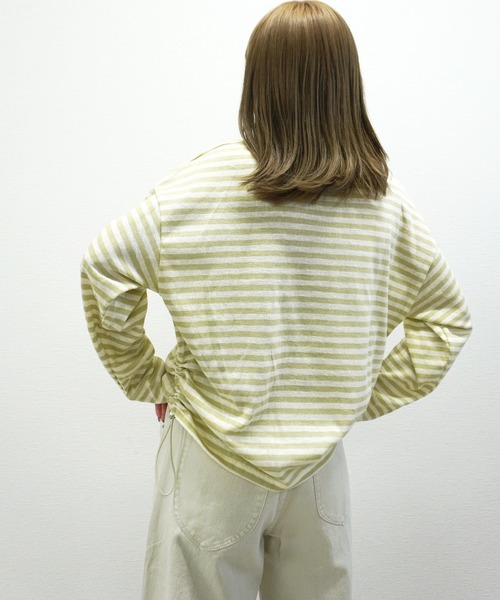 gossara(ゴサラ)の「【韓国っぽスタイル】サイドドロストボーダーロンT(Tシャツ/カットソー・レディース・グレー/ライトグリーン/モカ・FREE)」の7枚目の写真