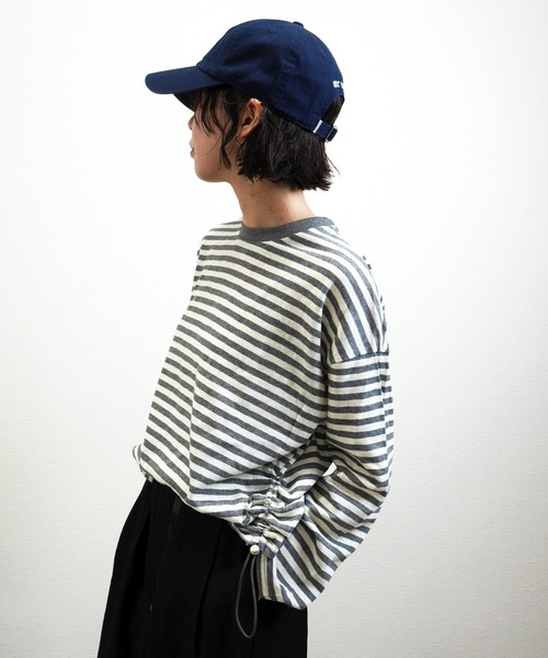 gossara(ゴサラ)の「【韓国っぽスタイル】サイドドロストボーダーロンT(Tシャツ/カットソー・レディース・グレー/ライトグリーン/モカ・FREE)」の22枚目の写真