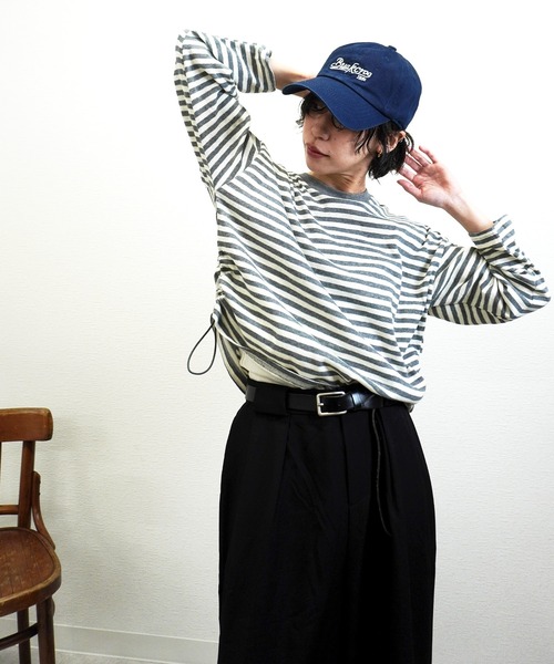 gossara(ゴサラ)の「【韓国っぽスタイル】サイドドロストボーダーロンT(Tシャツ/カットソー・レディース・グレー/ライトグリーン/モカ・FREE)」の20枚目の写真
