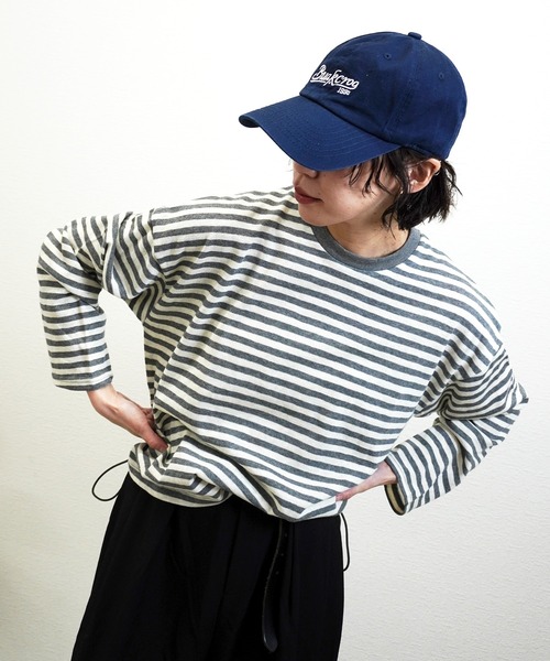 gossara(ゴサラ)の「【韓国っぽスタイル】サイドドロストボーダーロンT(Tシャツ/カットソー・レディース・グレー/ライトグリーン/モカ・FREE)」の4枚目の写真