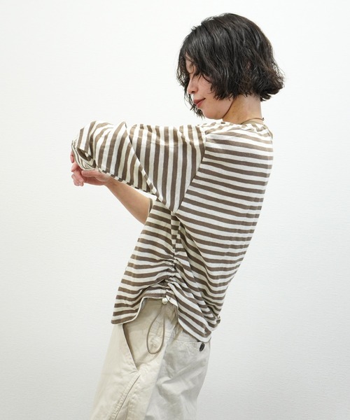 gossara(ゴサラ)の「【韓国っぽスタイル】サイドドロストボーダーロンT(Tシャツ/カットソー・レディース・グレー/ライトグリーン/モカ・FREE)」の16枚目の写真