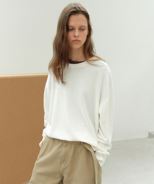 LEVAR(レバー)の「All-day Cotton Round Knit - Off White(ニット/セーター・レディース・その他・FREE)」の1枚目の写真