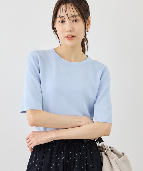 ROPE' PICNIC(ロペピクニック)の「【ベストヒット】八方映えニット ハーフスリーブニット/UVカット・接触冷感・イージーケア(ニット/セーター・レディース・ブラック/ブラウン/オフホワイト/サックスブルー/クリーム/ホワイト系その他5/ピンク系その他2/ラベンダー/グリーン・FREE)」の7枚目の写真