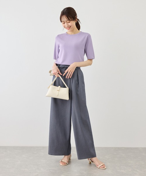 ROPE' PICNIC(ロペピクニック)の「【ベストヒット】八方映えニット ハーフスリーブニット/UVカット・接触冷感・イージーケア(ニット/セーター・レディース・ブラック/ブラウン/オフホワイト/サックスブルー/クリーム/ホワイト系その他5/ピンク系その他2/ラベンダー/グリーン・FREE)」の14枚目の写真