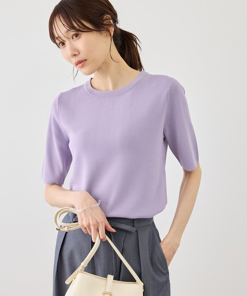 ROPE' PICNIC(ロペピクニック)の「【ベストヒット】八方映えニット ハーフスリーブニット/UVカット・接触冷感・イージーケア(ニット/セーター・レディース・ブラック/ブラウン/オフホワイト/サックスブルー/クリーム/ホワイト系その他5/ピンク系その他2/ラベンダー/グリーン・FREE)」の10枚目の写真