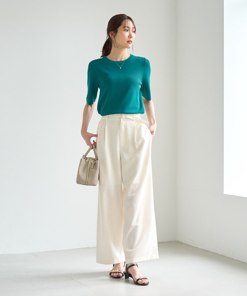 ROPE' PICNIC(ロペピクニック)の「【ベストヒット】八方映えニット ハーフスリーブニット/UVカット・接触冷感・イージーケア(ニット/セーター・レディース・ブラック/ブラウン/オフホワイト/サックスブルー/クリーム/ホワイト系その他5/ピンク系その他2/ラベンダー/グリーン・FREE)」の18枚目の写真