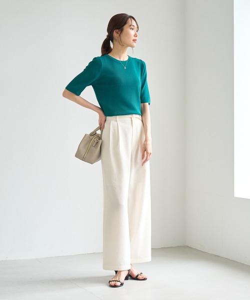 ROPE' PICNIC(ロペピクニック)の「【ベストヒット】八方映えニット ハーフスリーブニット/UVカット・接触冷感・イージーケア(ニット/セーター・レディース・ブラック/ブラウン/オフホワイト/サックスブルー/クリーム/ホワイト系その他5/ピンク系その他2/ラベンダー/グリーン・FREE)」の19枚目の写真