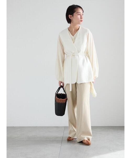 Te chichi(テチチ)の「シャイニーノーカラージレ(セットアップ可)(ベスト・レディース・モカ/オフホワイト・F)」の3枚目の写真
