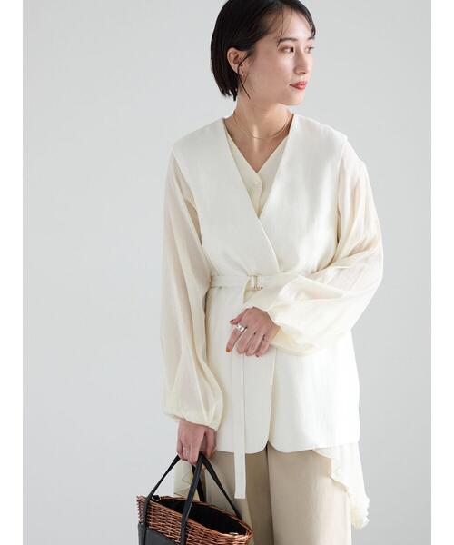 Te chichi(テチチ)の「シャイニーノーカラージレ(セットアップ可)(ベスト・レディース・モカ/オフホワイト・F)」の5枚目の写真