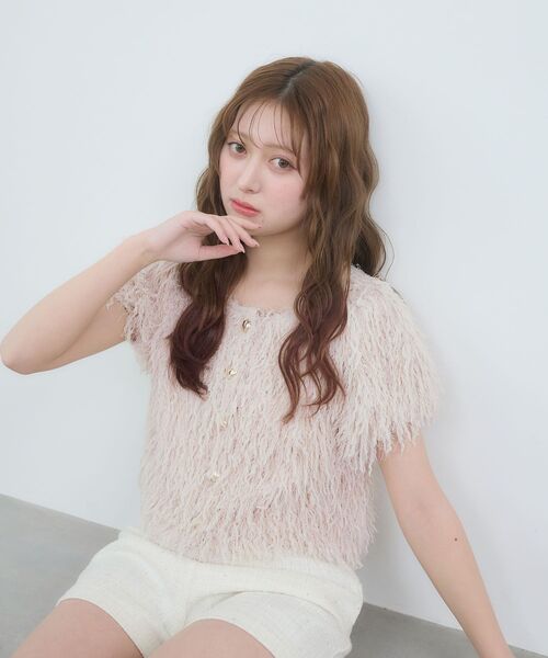 MAJESTIC LEGON(マジェスティックレゴン)の「フワフワフリンジハーフスリーブカーデ(カーディガン/ボレロ・レディース・アイボリー/ブラック/ピンク・MEDIUM)」の18枚目の写真