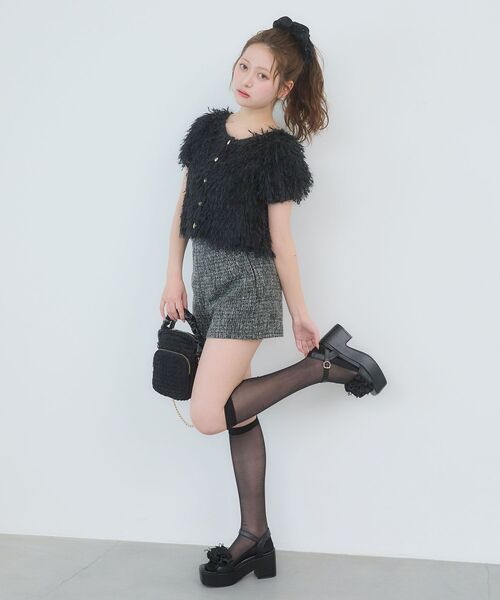 MAJESTIC LEGON(マジェスティックレゴン)の「フワフワフリンジハーフスリーブカーデ(カーディガン/ボレロ・レディース・アイボリー/ブラック/ピンク・MEDIUM)」の20枚目の写真