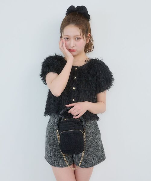 MAJESTIC LEGON(マジェスティックレゴン)の「フワフワフリンジハーフスリーブカーデ(カーディガン/ボレロ・レディース・アイボリー/ブラック/ピンク・MEDIUM)」の21枚目の写真